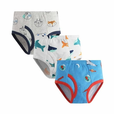 FFENYAN Boys' 3-Pack Triangle Briefs with Fox, Shark, and Rocket Prints - Soft Cotton Underwear for Toddlers, Perfect for Everyday Comfort and Fun Style for 3-11 year