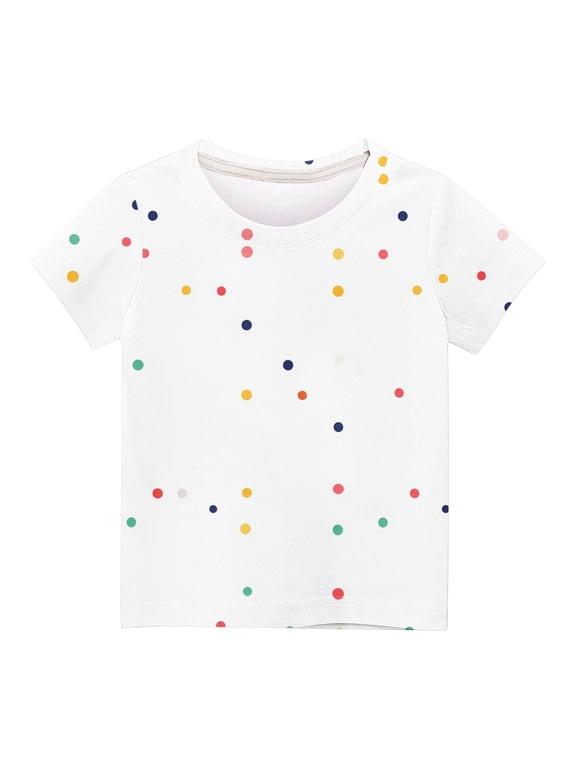 FFENYAN Boys' Casual Short Sleeve T-Shirt - Colorful Polka Dot and Cartoon Animal Print Round Neck Top for Kids, Perfect for Playtime and Everyday Wear for 3-12 Years