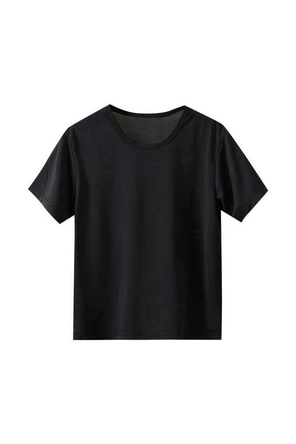 FFENYAN Boys and Girls Spring Summer Solid Color Ice Silk Short Sleeve T-Shirt - Casual Round Neck Top for 3-16Y- Perfect for Sports Outdoor Play and Everyday Wear