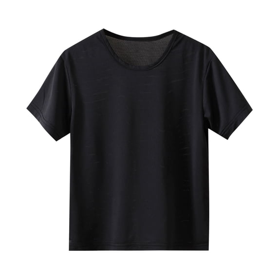 FFENYAN Boys and Girls Spring Summer Solid Color Ice Silk Short Sleeve T-Shirt - Casual Round Neck Top for 3-16Y- Perfect for Sports Outdoor Play and Everyday Wear