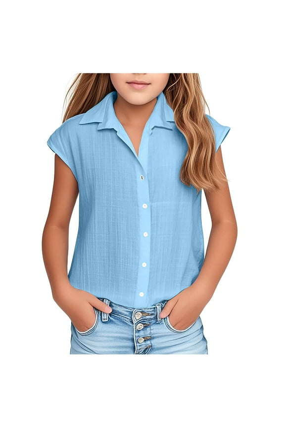 FFENYAN Boys and Girls Summer Casual Sleeveless Polo Shirt for Kids Ages 3-14 - Lightweight Single Breasted Collared Top - Perfect for School Parties and Outings Wear