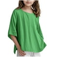 thumbnail image 1 of FFENYAN Casual Summer 3/4 Sleeve Cotton-Linen Blend Top for Girls Aged 3-14 - Round Neck Loose Fit Solid Color Shirt for Kids - Girls Summer Wardrobe Essentials, 1 of 7