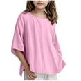 thumbnail image 1 of FFENYAN Casual Summer 3/4 Sleeve Cotton-Linen Blend Top for Girls Aged 3-14 - Round Neck Loose Fit Solid Color Shirt for Kids - Girls Summer Wardrobe Essentials, 1 of 7