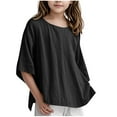 thumbnail image 1 of FFENYAN Casual Summer 3/4 Sleeve Cotton-Linen Blend Top for Girls Aged 3-14 - Round Neck Loose Fit Solid Color Shirt for Kids - Girls Summer Wardrobe Essentials, 1 of 5