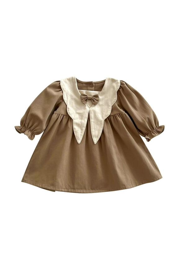 FFENYAN Charming Vintage Inspired Girls Princess Dress with Butterfly Bow Detail Long Sleeve Round Neck Knee-Length Perfect for Parties School Events and Everyday Wear for 6-36 Months