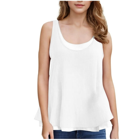 FFENYAN Children's Sleeveless Round Neck Tank Faux Two-Piece Soft Cotton Linen Blend Inner Layer Top 5-14 Years - Perfect for Summer Play and Everyday Wear