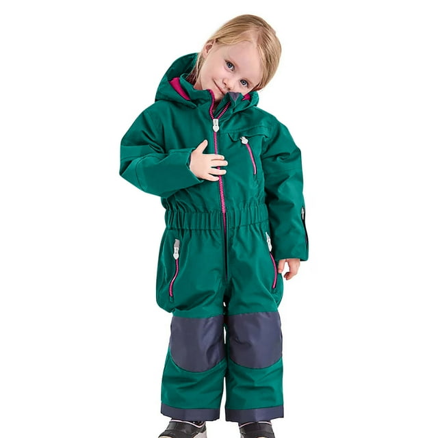 FFENYAN Children's Waterproof Ski Suit with Zipper Pockets Warm Insulated Windproof Siamese Snowsuits - Perfect for Boys and Girls Outdoor Winter Fun for 1-14 Years
