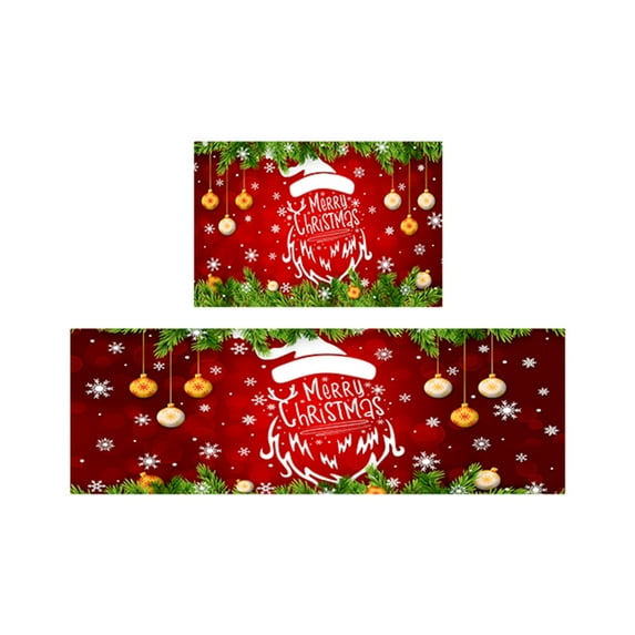 FFENYAN Christmas Kitchen Floor Mats Entrance Door Mat Happy New Year Low Tradition Christmas Decor Welcome Doormat Non-Slip Carpet Rugs Floor Mat( 23.62x15.74in+15.74x43.3in)