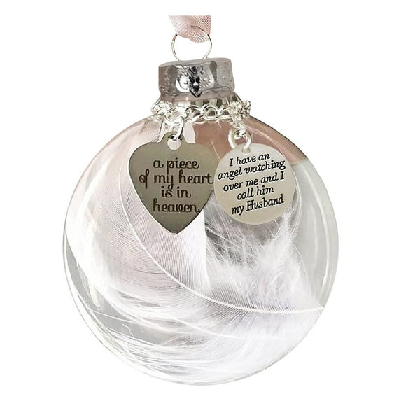 FFENYAN Clear Christmas Feather Ball Ornament Christmas Tree Decoration Christmas Ornaments Angel Feathers Ball A Piece Of My Heart Is In Heavens Memorial