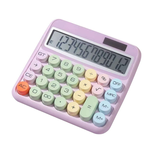 FFENYAN Colorful Calculator Mechanical Calculator Cute Calculator 12 Digit Display Calculator For Daily And Basic Office Vintage Typewriter Style Solar Powered Battery Powered Calculator