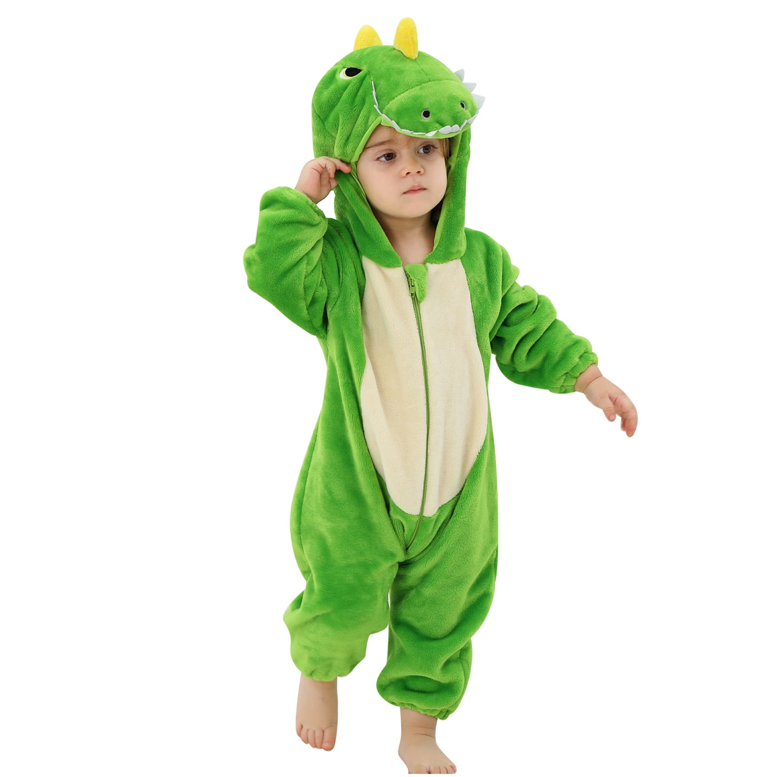 FFENYAN Cute Green Dinosaur Baby Onesie Long Sleeve Flannel Romper Unisex Soft Cozy Outfit for Infants Perfect for Playdates and Everyday Wear for 3 Months-3 Years