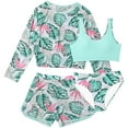 thumbnail image 1 of FFENYAN Girls 4-Piece Swimsuit Set with Green Floral Print - Long Sleeve Cover-Up Swim Top and Bottoms for 8-12 Y - Perfect for Beach and Pool Adventures, 1 of 9