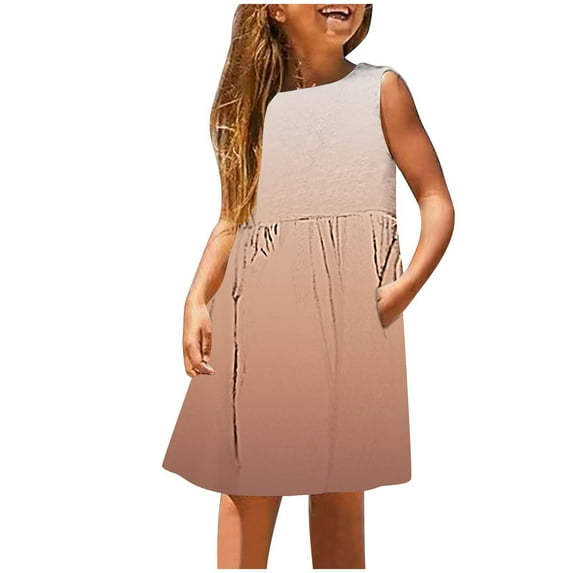FFENYAN Girls Gradient Color Sleeveless Dress with Round Neck and Pockets Perfect for Summer Adventures Stylish Comfortable Dress for Kids with Fun and Fashion for 3-14 Years