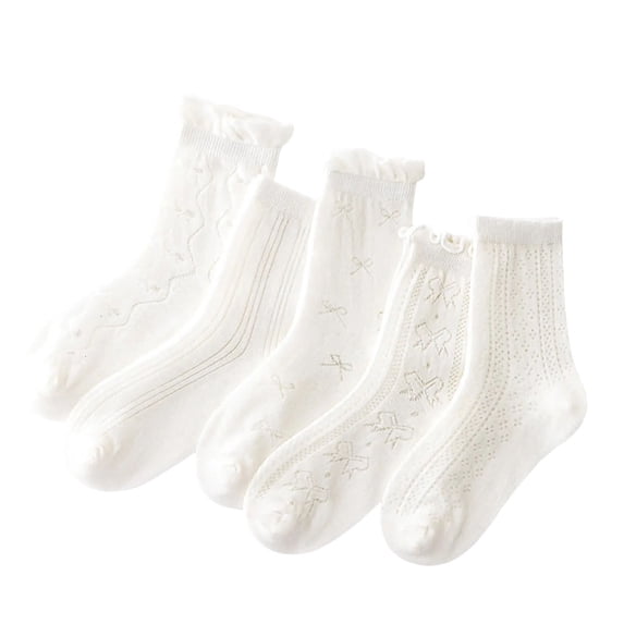 FFENYAN Girls Summer Thin Cotton Mid-Calf Socks - 5-Pack Stylish and Versatile Trendy Socks for Kids Ages 3-14 - Perfect for Playdates School and Everyday Wear