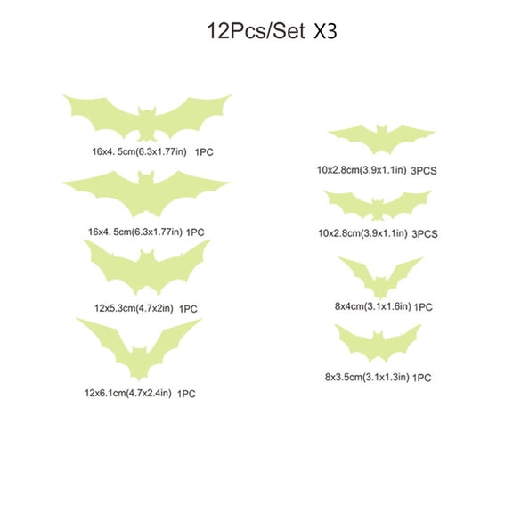 FFENYAN Halloween 3D Luminous Bats Sticker Halloween Decorative Wall Sticker Luminous Combination Party Wall Sticker