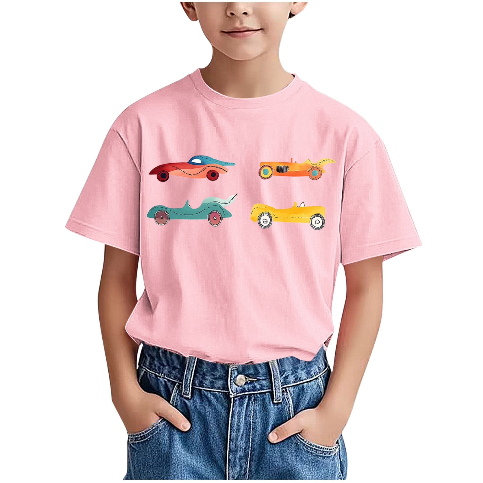 FFENYAN Kids Casual Car Print Short Sleeve T-Shirt Summer Round Neck ...