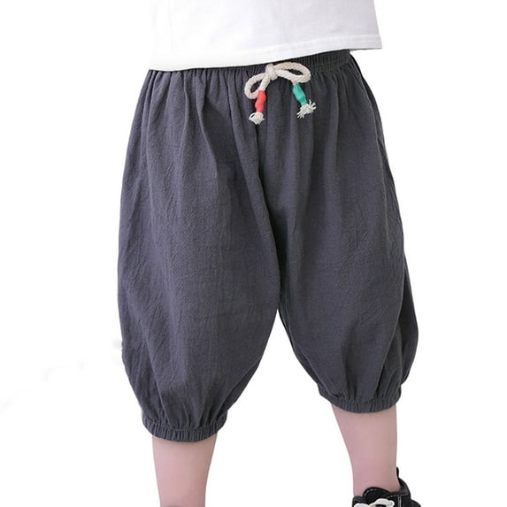 FFENYAN Kids Casual Solid Color Cotton Linen Lantern Knee-Length Shorts Summer Lightweight Bubble Pants for Boys and Girls Ages 2-8 - Perfect for sleep Playtime and Relaxation