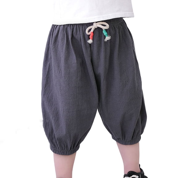 FFENYAN Kids Casual Solid Color Cotton Linen Lantern Knee-Length Shorts Summer Lightweight Bubble Pants for Boys and Girls Ages 2-8 - Perfect for sleep Playtime and Relaxation