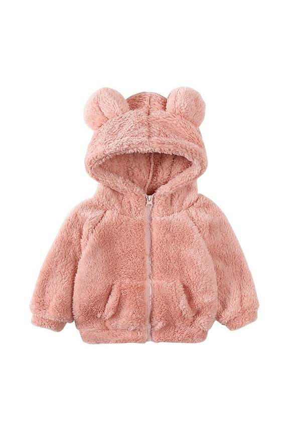 Kids Cozy Fleece Sweatshirts Coat Cute Bear Ears Warm Hooded Jacket with Pockets Soft Warm for Boys and Girls Perfect for School Playdates and Travel for 9 Months-7 Years