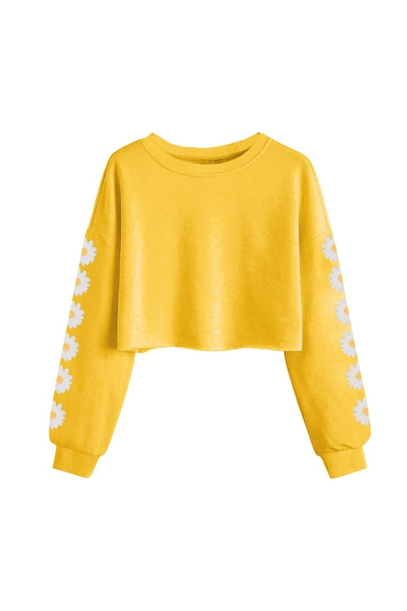Kids Daisy Print Long Sleeve Pullover Top Cute Short Length T-Shirt for Girls - Girls Long sleeve T-shirt - Ideal for Everyday Wear School and Outdoor Activities for 5-14 Years