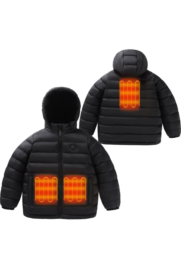 FFENYAN Kids Fashion Solid Color Winter USB Smart Heating Jacket Thermal Coat Electric Heated Outerwear for Boys and Girls Perfect for Cold Weather Adventures for 4-15 Years