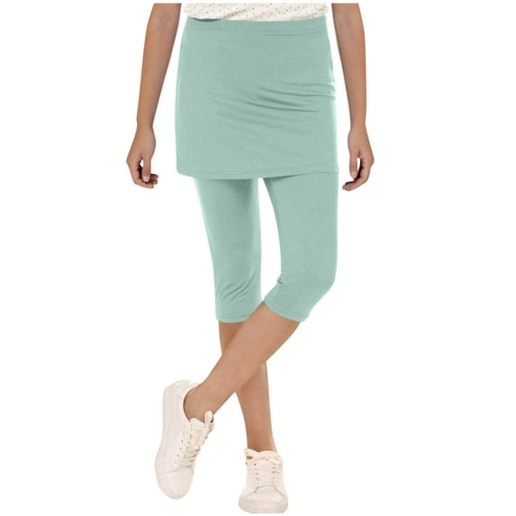 FFENYAN Kids Faux Layered Skirt Leggings - Solid Color Yoga Stretchy Capris for Girls 5-15 Years - Perfect for Everyday Wear and Active Play