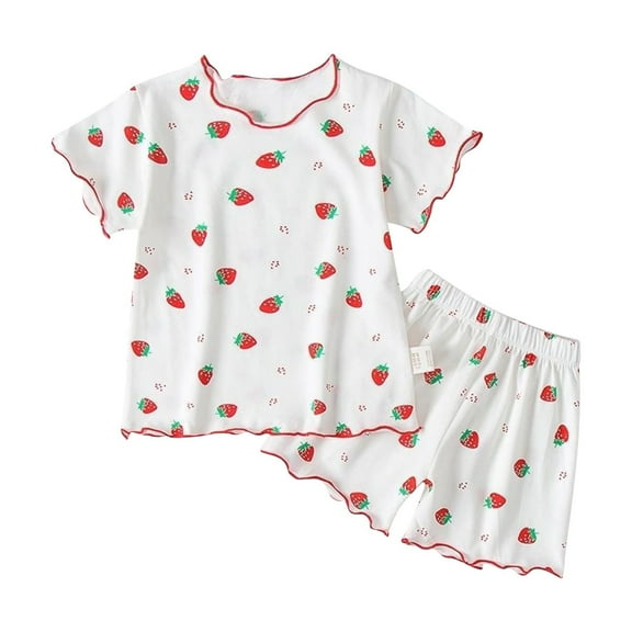 FFENYAN Kids Fruit Print Ruffle Short Sleeve Top and Elastic Waist Shorts Relaxed Homewear Set for Boys and Girls 0-8Y - Perfect for Beach Trips and Casual Indoor Wear