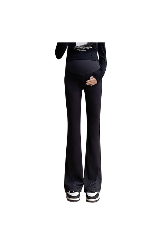 Maternity No-Belly Compression Soft Stretch Fabric Wide-Leg Yoga Pants - Activewear for Expecting Mothers - Perfect for Spring and Fall Casual Wear for Expecting Moms