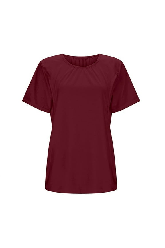 FFENYAN Maternity Nursing Top in Pure Color Featuring Round Neck Short Sleeves Ruffled Hem and Easy Breastfeeding Access for Everyday Wear and Special Occasions