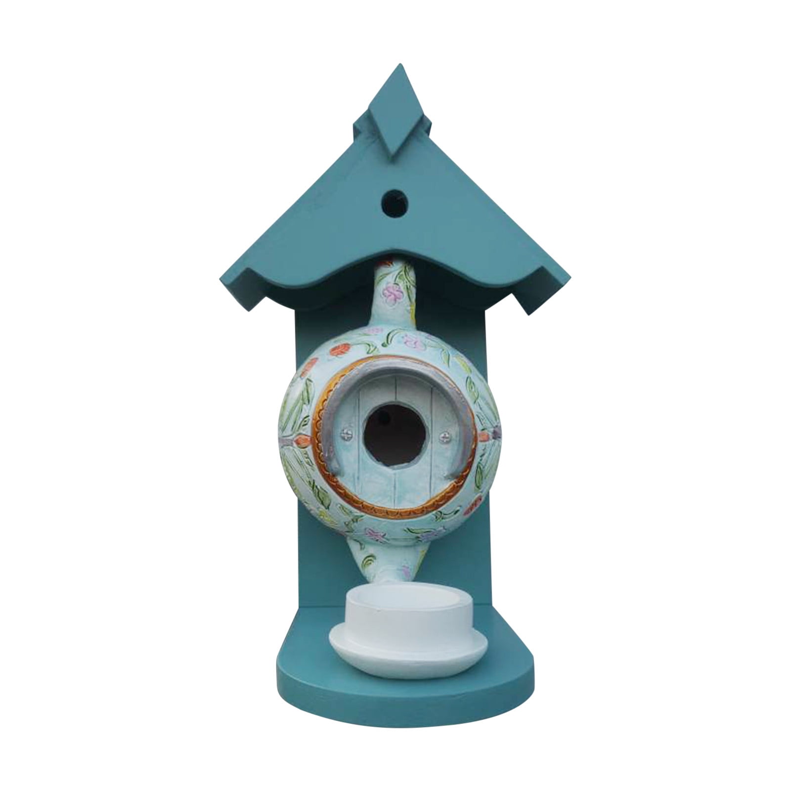 FFENYAN Resin Ceramic teapot Decoration Bird Feeder Bird House And Feeder Vintage Style Outdoor Bird House Bird Feeder Teapot Teacup Design Garden Wall Hanging Resin Decoration