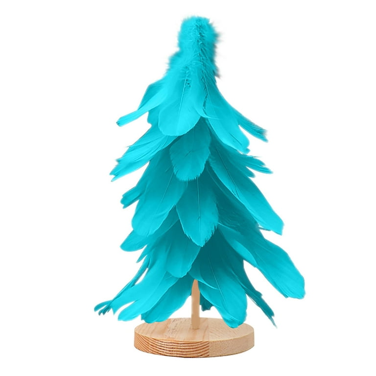 FFENYAN Small Christmas Tree with Artificial Feathers 11.8 Inch Christmas  Decorations Festive Feather Christmas Tree With LED Light 