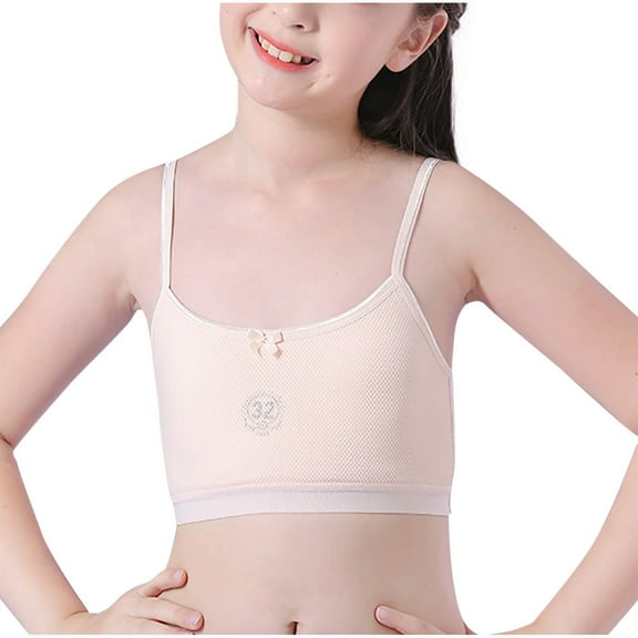 FFENYAN Solid Color Girls' Wireless Developmental Bra - Prevents Slipping Comfortable Breathable Tank Top with Inner Padding for Ages 8-14 - Ideal for Everyday Wear