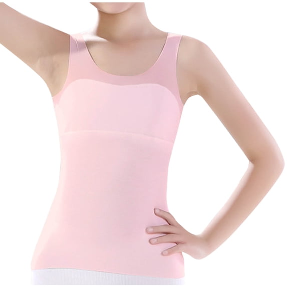 FFENYAN Solid Color Strap Long Girls' Tank Top with Built-in Padding - Breathable Shoulder Straps Modal Underwear for Kids 9-14 Years