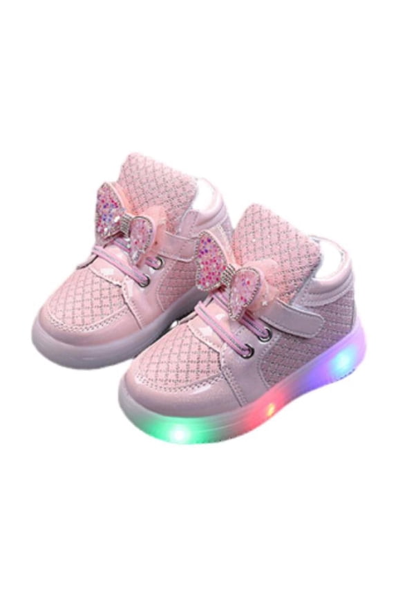 Spring and Autumn Sparkling Bowknot Non-Slip Light-Up Sneakers for Girls - Stylish and Comfortable Athletic Shoes Perfect for Energetic Fun and Casual Adventures for 1-7 Years
