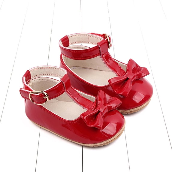 FFENYAN Summer Collection: Adorable Patent Leather Baby Shoes with Cute Bowknot Buckle - Perfect for Little Ones, Elegant and Comfortable Footwear for Infants for 6-12 Months