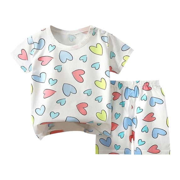 FFENYAN Summer Cotton Short Sleeve Pajama Set with Fun Print - Unisex Comfortable 2-Piece Outfit for 6 Months - 6 Years - Perfect for Bedtime and Playtime