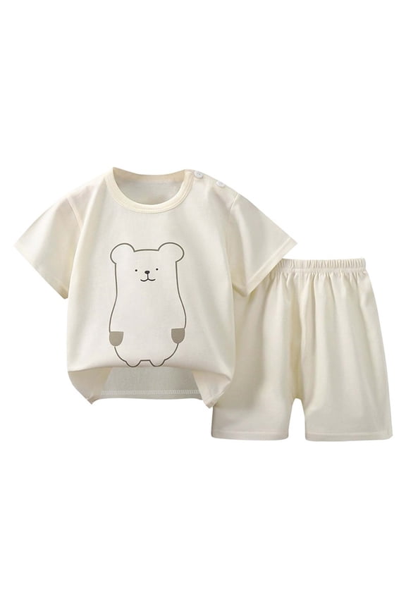 FFENYAN Summer Cotton Short Sleeve Pajama Set with Fun Print - Unisex Comfortable 2-Piece Outfit for 6 Months - 6 Years - Perfect for Bedtime and Playtime