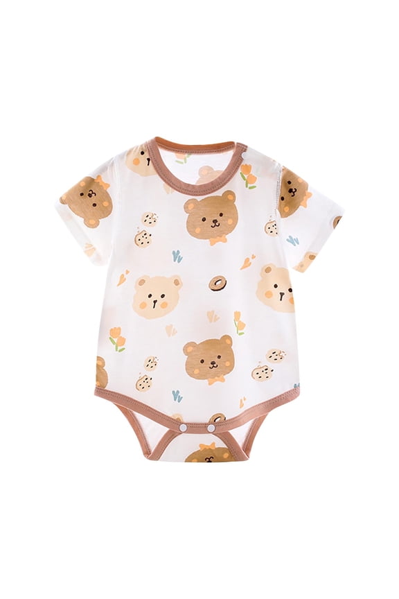 FFENYAN Summer Fun Print Comfortable Baby Bodysuit - Short Sleeve Romper for 0-2 Years with Round Neck High-Low Design and Snap Closure for baby Restful sleep