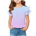 thumbnail image 1 of FFENYAN Summer Gradient Color Short Sleeve Ruffle Top for Girls 5-13Y - Kids Round Neck Casual Shirt - Perfect for Playdates Outdoor Activities and Everyday Wear, 1 of 7