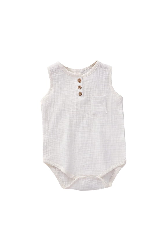 FFENYAN Summer Infant Sleeveless Cotton Bodysuit - Breathable Solid Color Romper for 0-24 Months - Ideal for Crawling, Playdates and Outdoor Fun