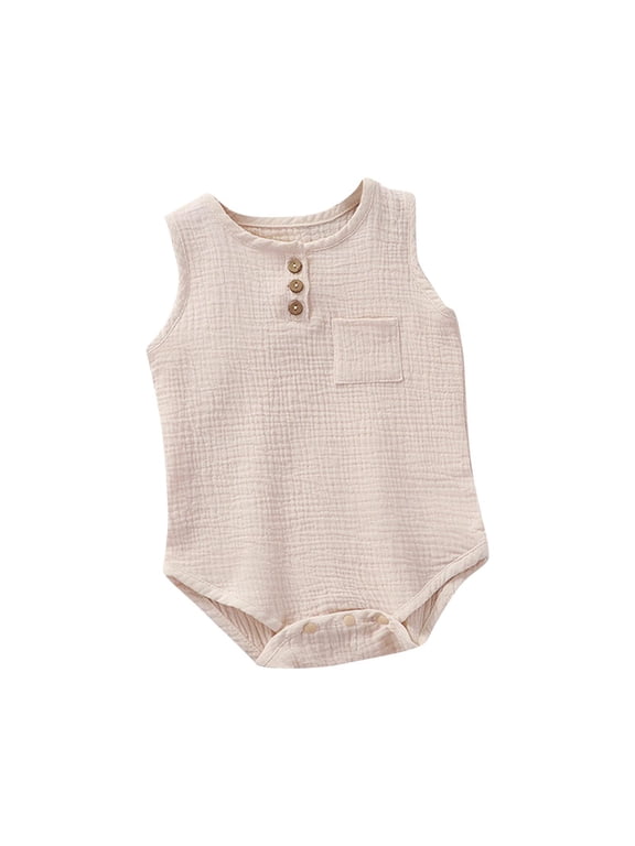 FFENYAN Summer Infant Sleeveless Cotton Bodysuit - Breathable Solid Color Romper for 0-24 Months - Ideal for Crawling, Playdates and Outdoor Fun