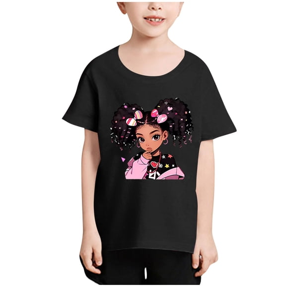 FFENYAN Summer Short Sleeve T-Shirt for Kids 3-12 Years with Girl Print - Casual T-shirts For Boys And Girls - Perfect for Summer Adventures and Daily Activities