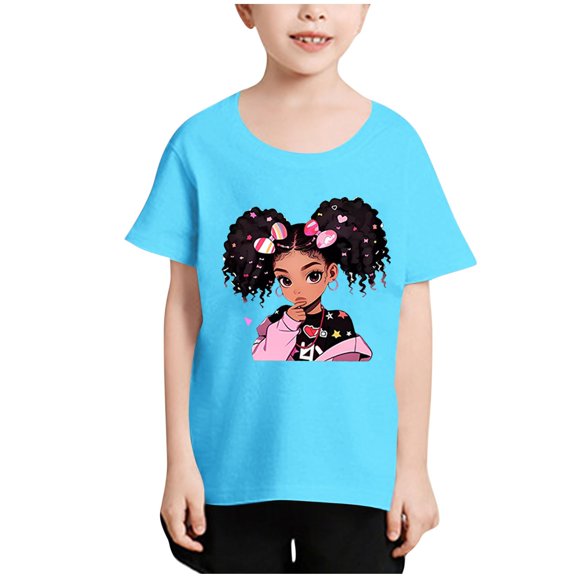 FFENYAN Summer Short Sleeve T-Shirt for Kids 3-12 Years with Girl Print - Casual T-shirts For Boys And Girls - Perfect for Summer Adventures and Daily Activities