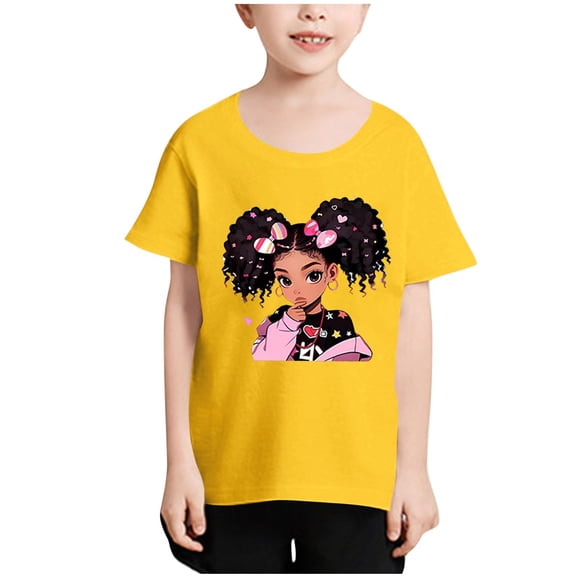 FFENYAN Summer Short Sleeve T-Shirt for Kids 3-12 Years with Girl Print - Casual T-shirts For Boys And Girls - Perfect for Summer Adventures and Daily Activities
