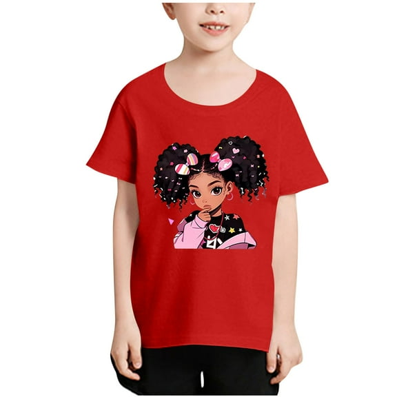 FFENYAN Summer Short Sleeve T-Shirt for Kids 3-12 Years with Girl Print - Casual T-shirts For Boys And Girls - Perfect for Summer Adventures and Daily Activities