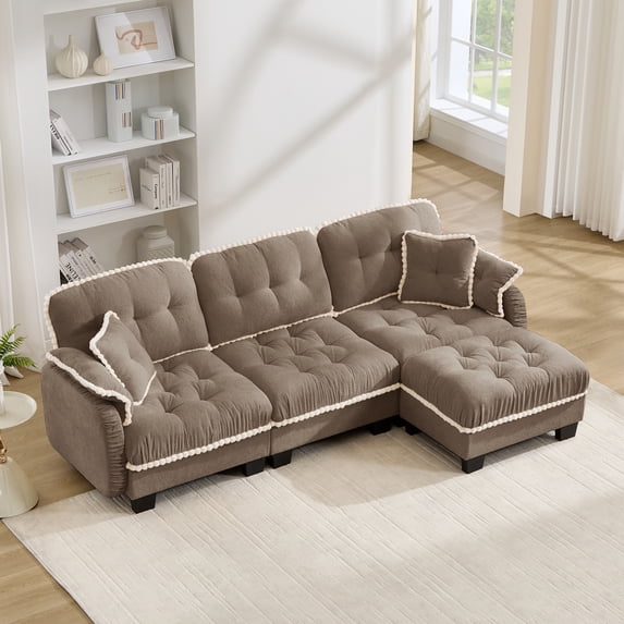 FFH 100.7" Modular Sectional Sofa with Movable Ottoman, L Shaped Cloud Couch for Living Room, 3-Seat, Coffee