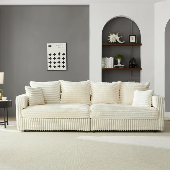 FFH 104.3" Reversible 4-Seat Sofa, Modern Upholstered Corduroy Sofa with Pillows, Comfy Lounge Couch with Deep Seat, for Living Room, Bedroom