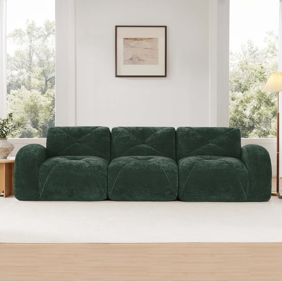 FFH 110" Sectionals for Living Room, 3 Seater Velvet Cloud Couch, No Assembly Required, Green