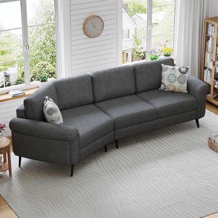 FFH 111" Oversized 3-Seater Sofa, Modern Upholstered Fabric Sofa with 2 Patterned Pillows, Comfy Lounge Couch with Deep Seat, for Living Room
