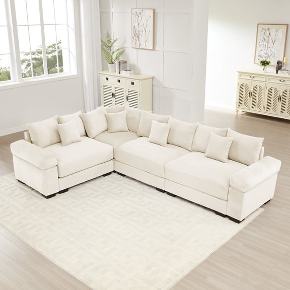 FFH 116.9" Oversized Modular Sectional Couch for Living Room, Convertible L Shaped Cloud Sofa with 12 Pillows, Beige